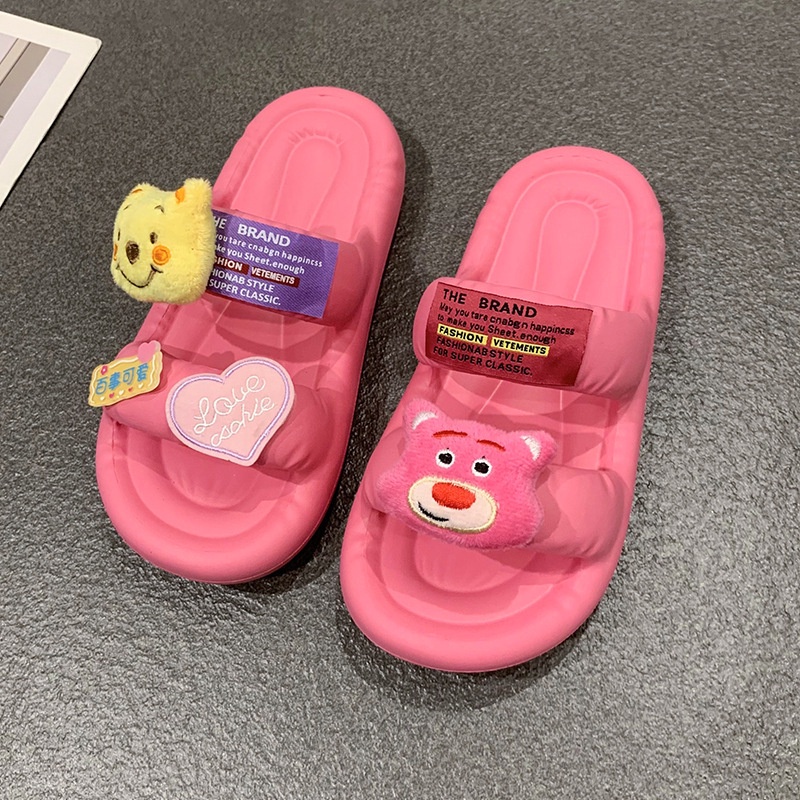 Dép Lê Đế Phẳng Thoải Mái in Hình Gấu Dâu Tây Dễ Thương Thời Trang Xuân Hè 2023