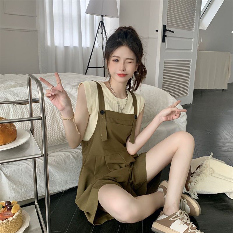 COZOK Bộ Áo Hai Dây + Quần baggy Eo Cao Màu Trơn Hợp Thời Trang