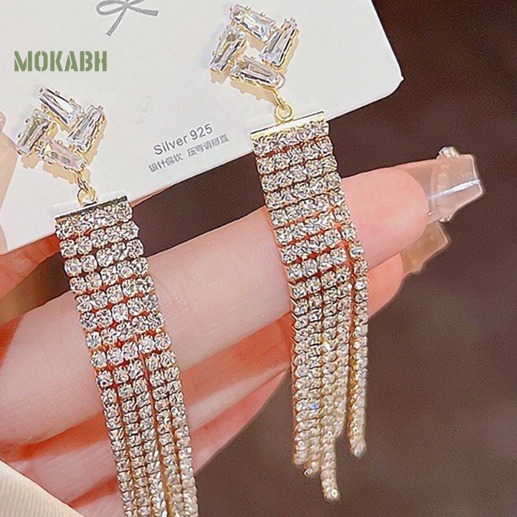 1 Đôi Bông Tai Dáng Dài Đính Đá Thời Trang Dành Cho Nữ