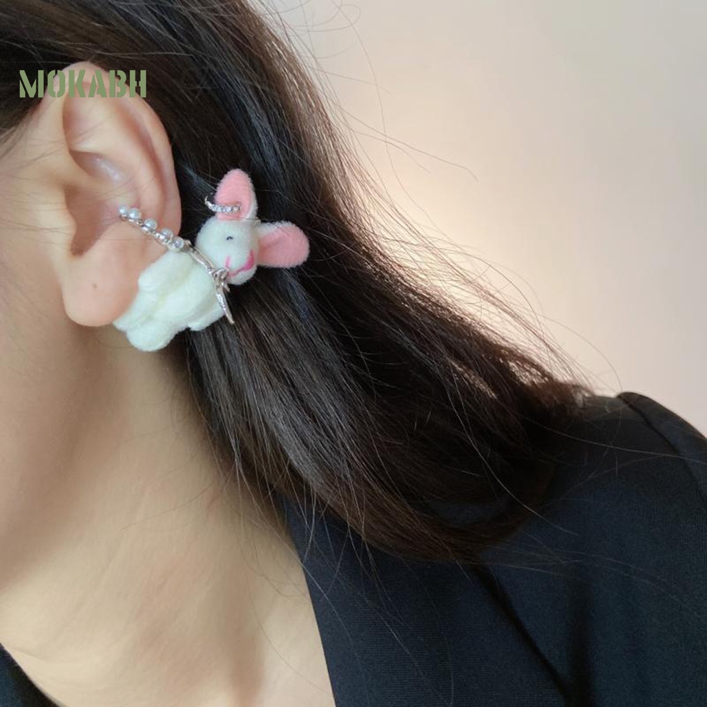 [Mới] 1 Khuyên Tai Kẹp Tai Thỏ Bông Màu Trắng Thời Trang Công Sở Đẹp Mắt Bắt Mắt Thích Hợp Làm Quà Tặng Cho Bạn Gái
