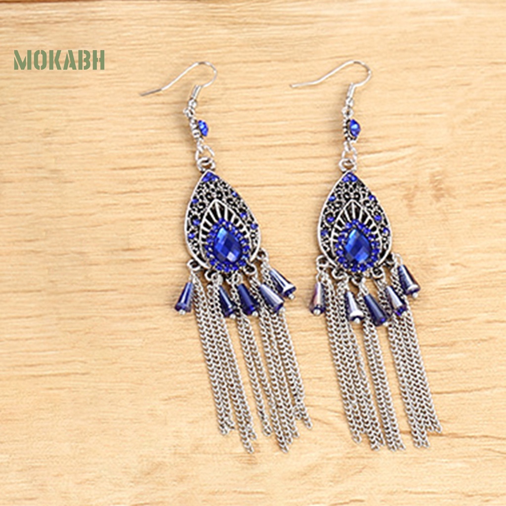 1 Đôi Bông Tai Dáng Dài Đính Đá Chống Mồ Hôi Phong Cách Trung Hoa Thời Trang