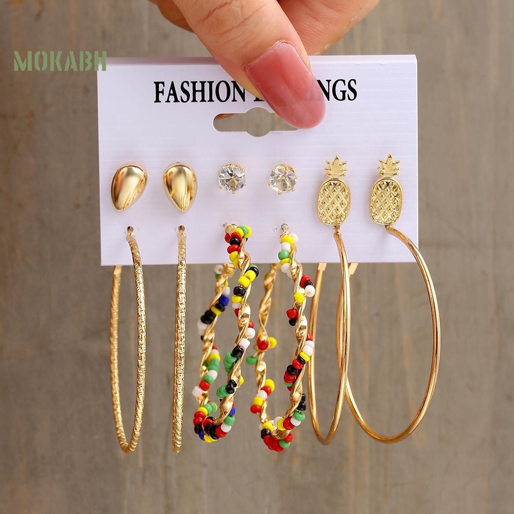 Set 6 Cặp Hoa Tai Dạng Vòng Thời Trang Dành Cho Nữ