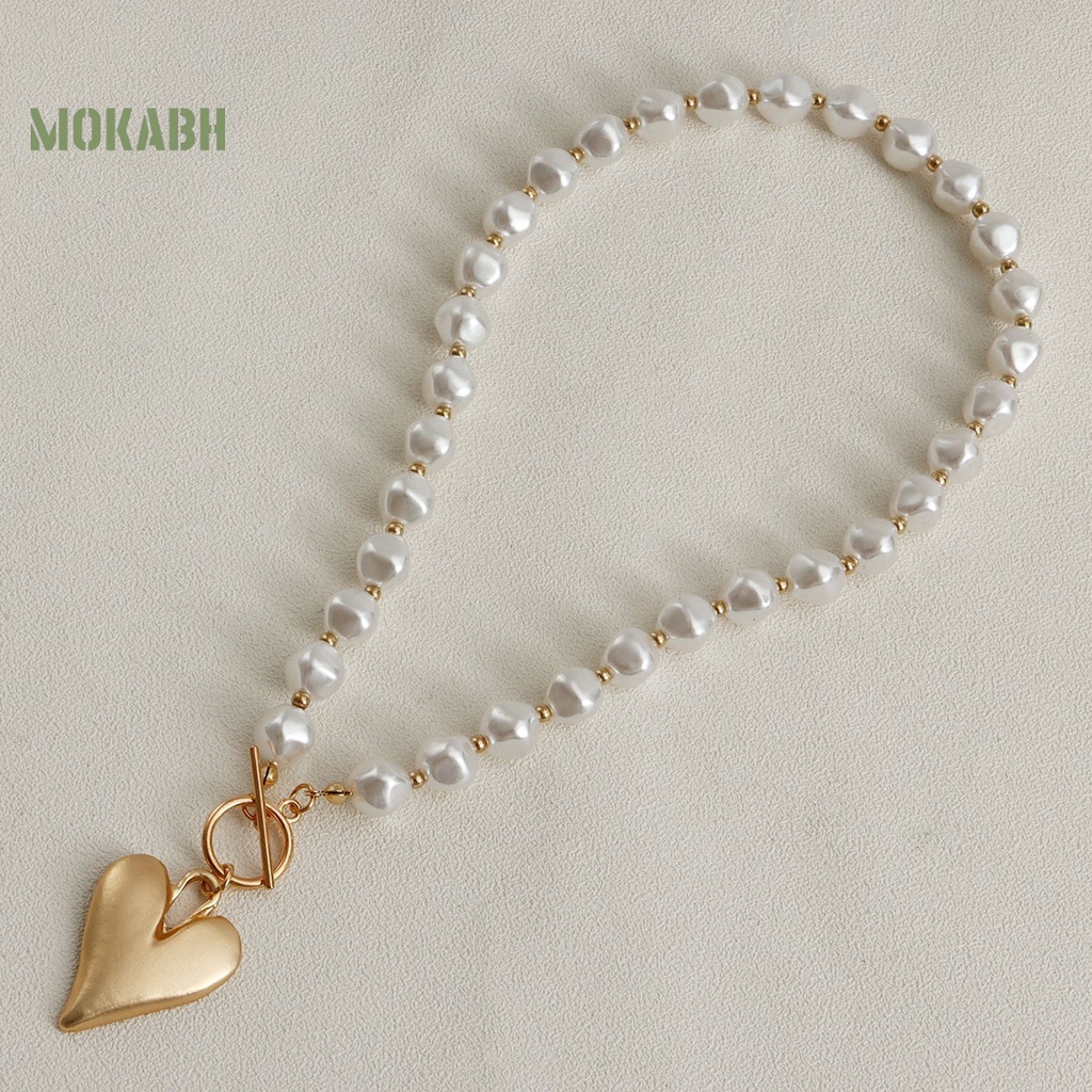 Vòng cổ Ngọc Trai Giả Mặt Trái Tim Thời Trang Cho Nữ