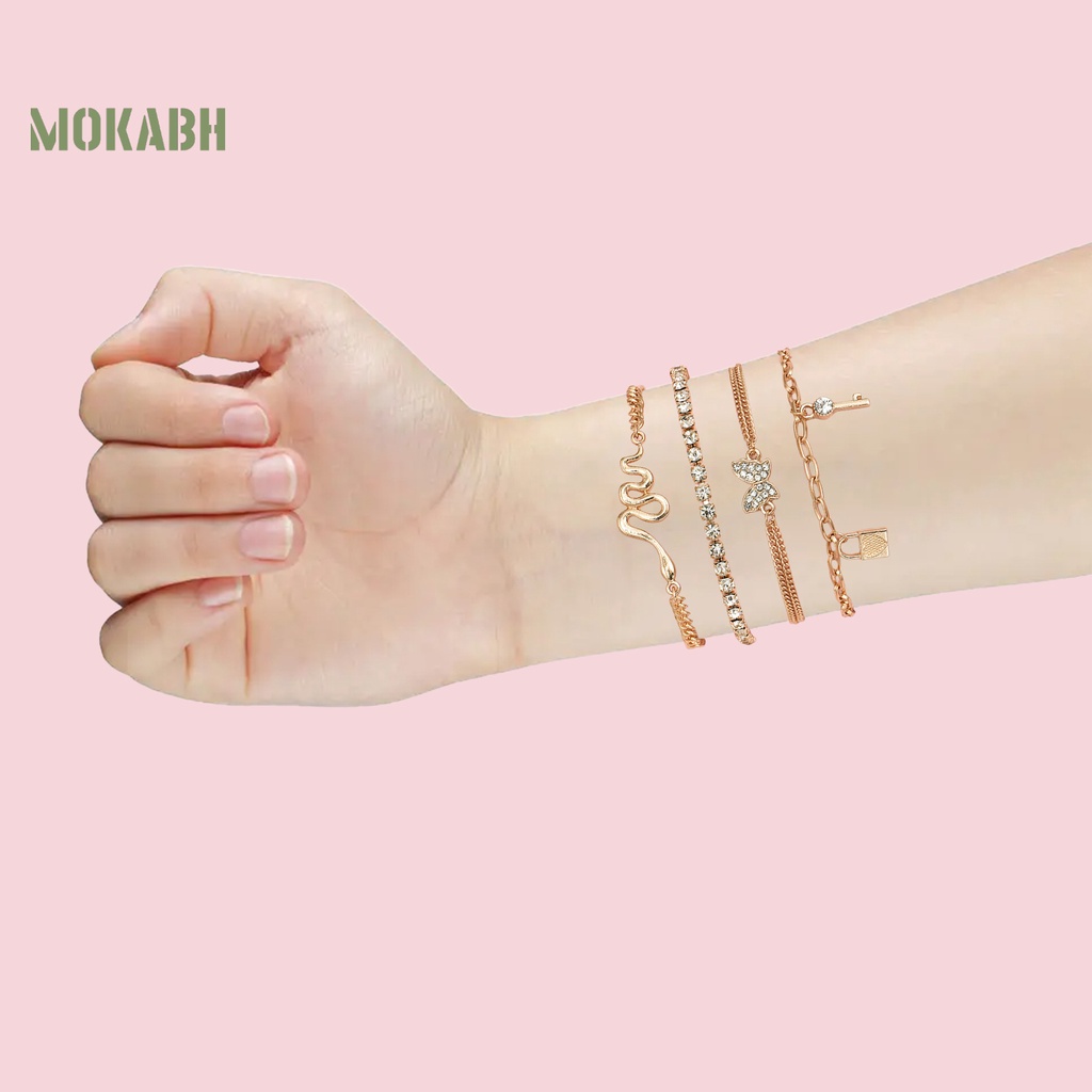 Set 4 Vòng Tay Nhiều Lớp Đính Đá Thời Trang Cho Nữ