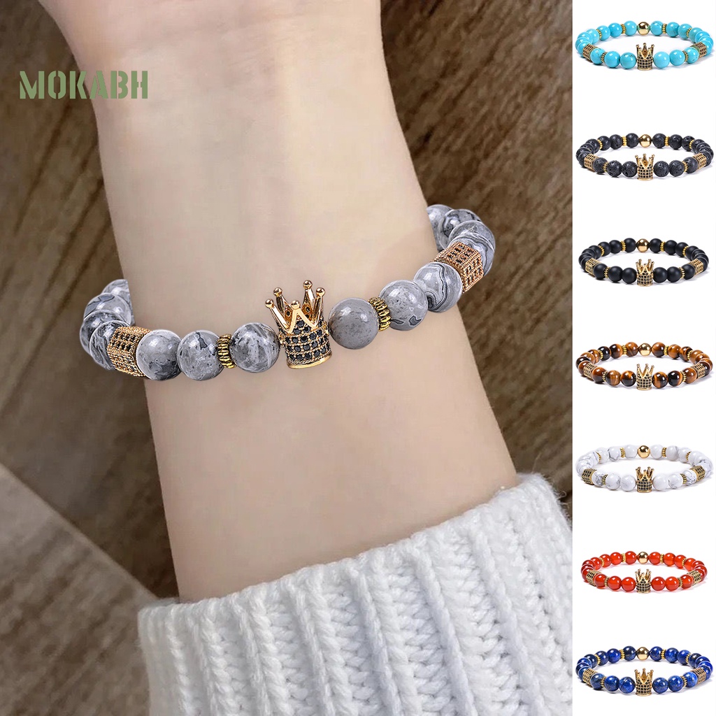 Vòng Tay Chuỗi Hạt Đá Tự Nhiên Mặt Hình Lục Giác Màu Tương Phản Tùy Chỉnh Thời Trang Cho Nam Và Nữ