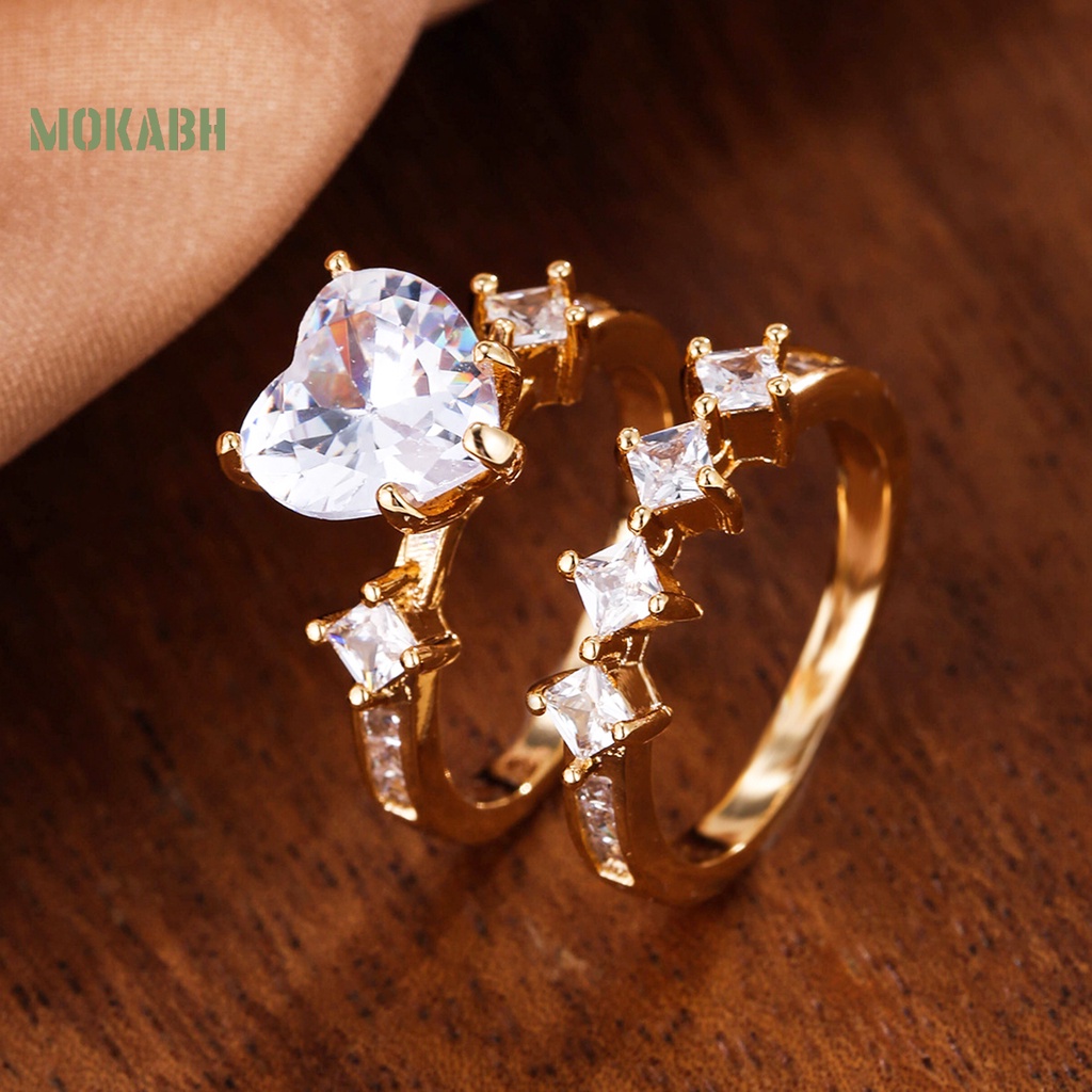 Set 2 Nhẫn Đính Đá Phong Cách Sang Trọng Thanh Lịch Dành Cho Nữ