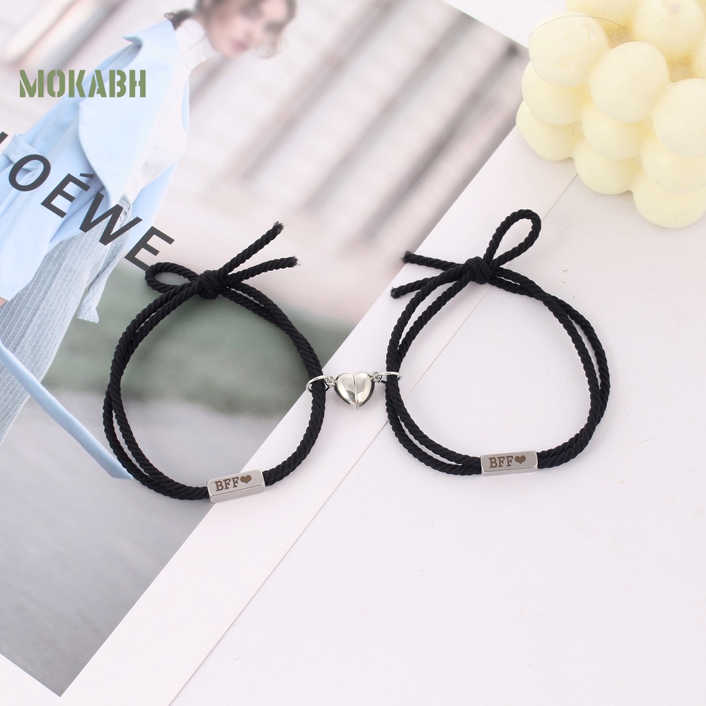 1 Cặp Vòng Tay Dây Thun Thắt Nút Co Giãn Mặt Trái Tim In Chữ BFF Thời Trang Dành Cho Nam Nữ