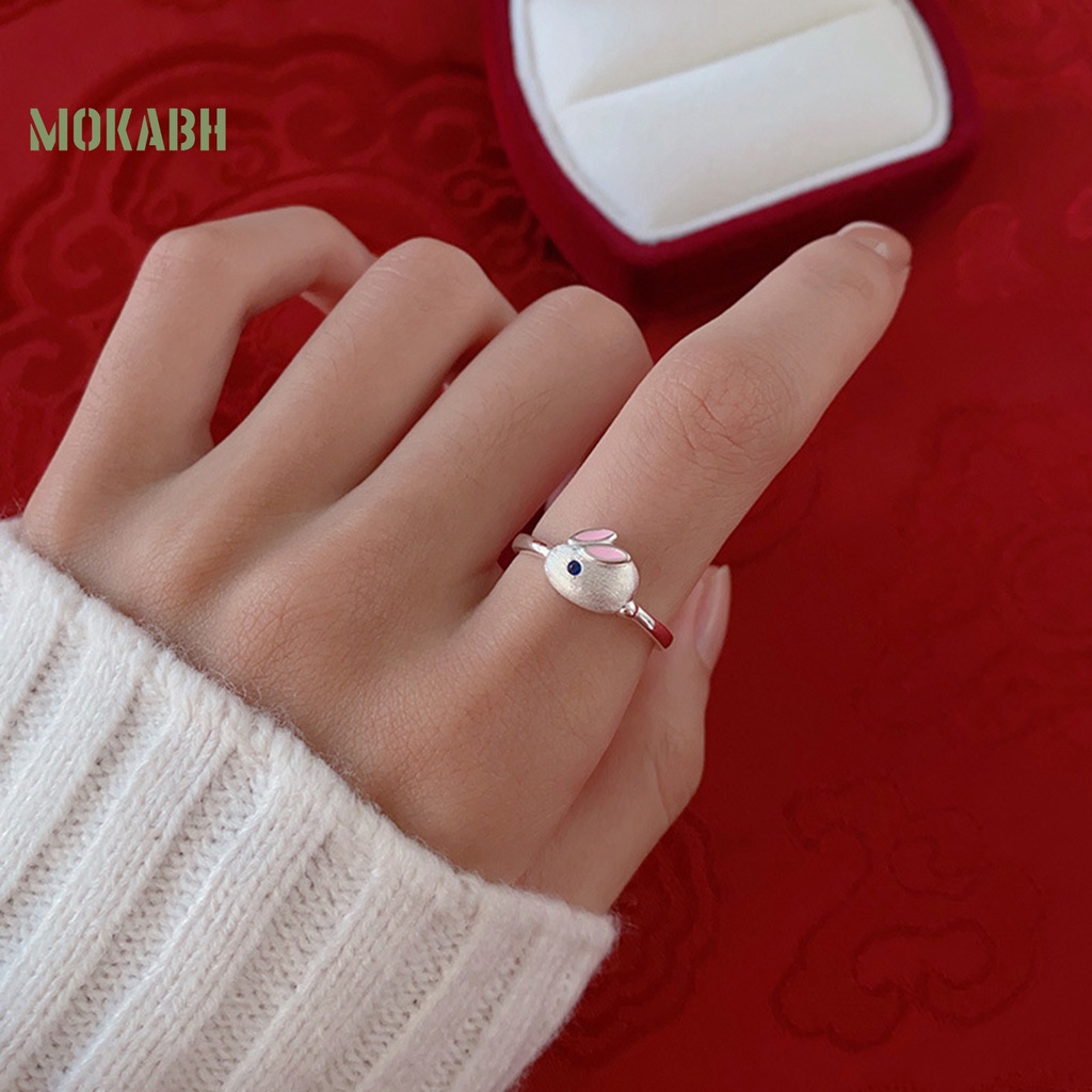 Nhẫn Hở Hình Thỏ Dễ Thương Màu Bạc Bóng Có Thể Điều Chỉnh Thời Trang Cho Nữ