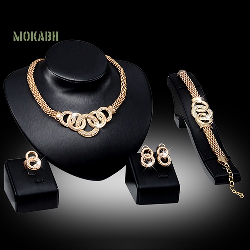 Bộ Trang Sức Gồm Vòng cổ / Nhẫn / Bông Tai / Vòng Tay Đính Pha Lê Sang Trọng Cho Cô Dâu