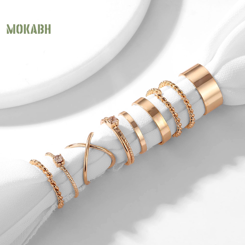 [Mới] Set 9 Nhẫn Hở Mạ Điện Họa Tiết Hình Học Xoắn Cổ Điển Có Thể Điều Chỉnh Làm Quà Tặng Trang Sức