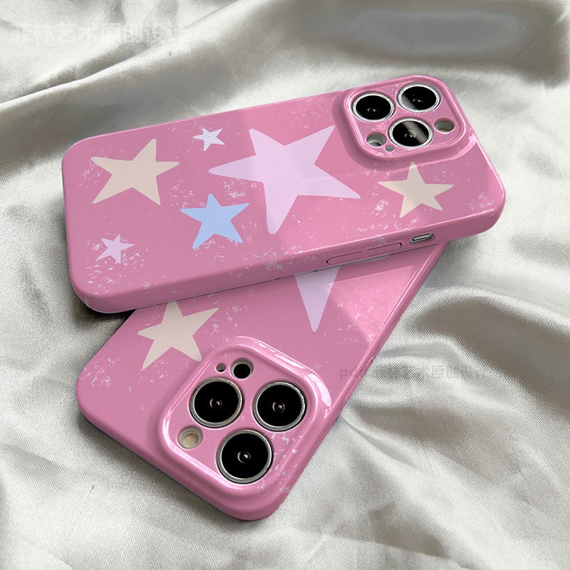 Ốp Điện Thoại Màu Hồng Họa Tiết Ngôi Sao Nữ Tính Cho Apple iPhone 11Pro R8T0 13Pro14
