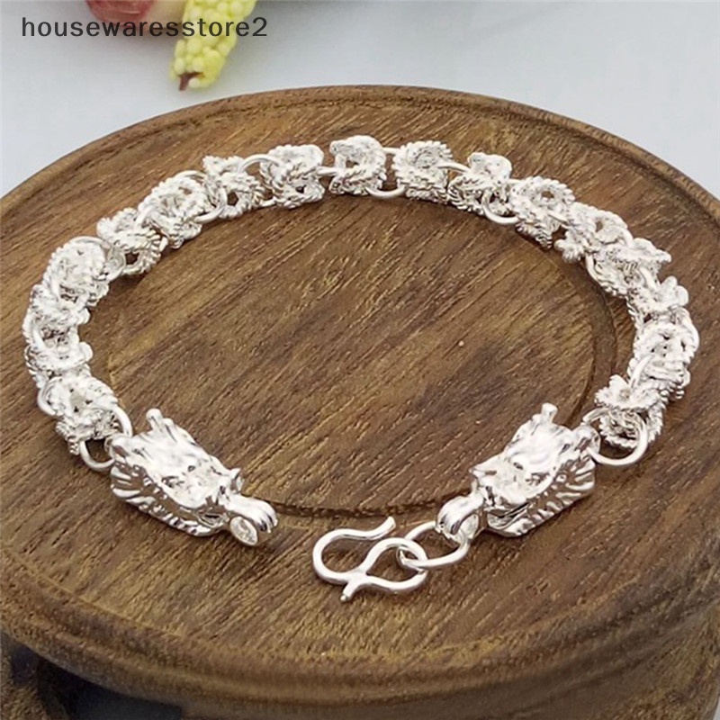 [housewaresstore2] Vòng Đeo Tay Chuỗi Xích Mạ Bạc Hình Rồng Thời Trang Mới Làm Quà Tặng Cho Nam