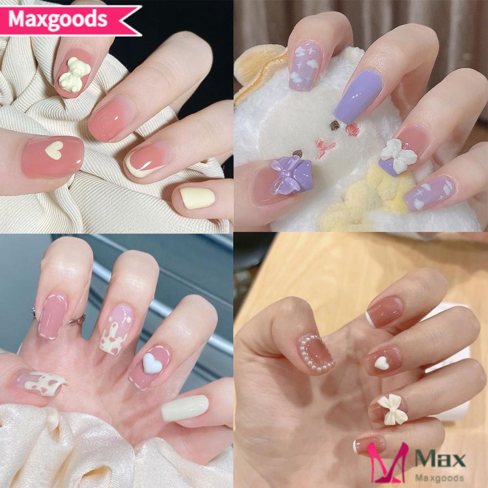 Bộ 24 Móng Tay Giả Ngắn / Tròn / Vuông Che Phủ Toàn Diện