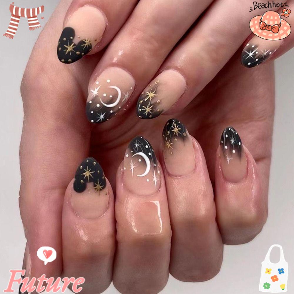 Set 24 Móng Tay Giả Diy Dạng Nhấn Phong Cách Pháp