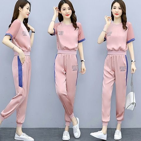 Bộ Đồ Thể Thao Mùa Hè 2023 Bằng Lụa Lạnh Tay Cộc Dáng Rộng Phong Cách Phương Tây Hợp Thời Trang Cho Nữ