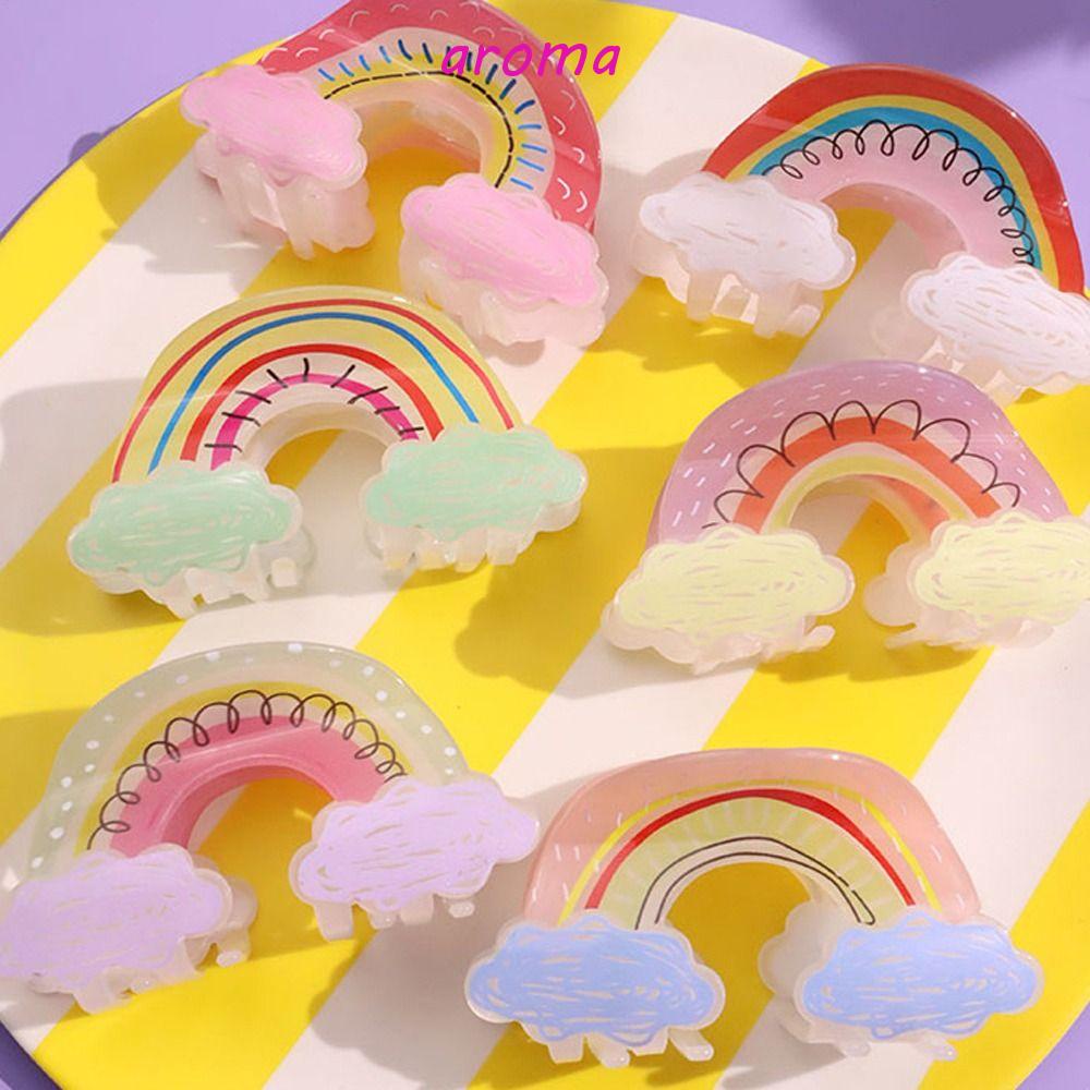 Kẹp Tóc Hình Bán Nguyệt / Cá Mập Bằng Nhựa Acrylic Màu Sắc Cầu Vồng Phong Cách Hàn Quốc