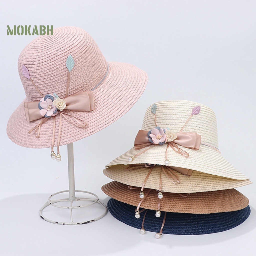 Nón Cối Rộng Vành Phối Ruy Băng Đính Nơ Thời Trang Mùa Hè Cho Nữ