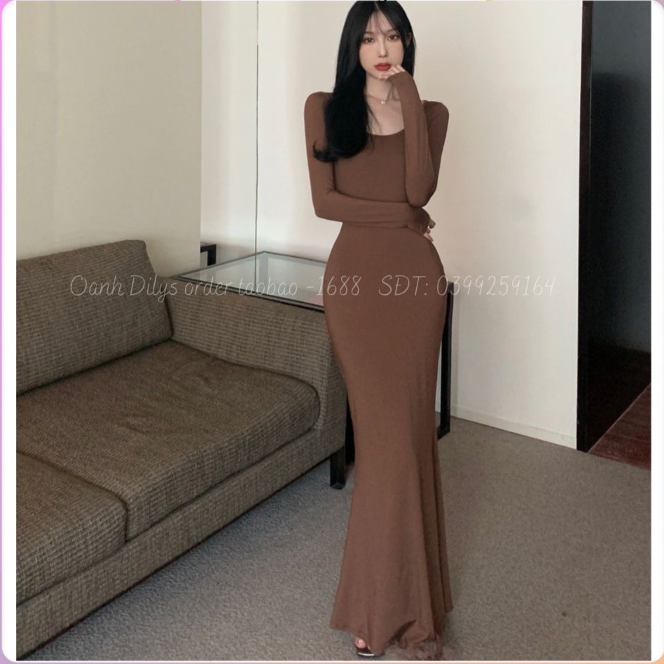 Đầm body dáng dài đuôi cá, Váy body dài tay dáng dài nữ hàng chất vải đẹp hàng order Taobao nhà DILY