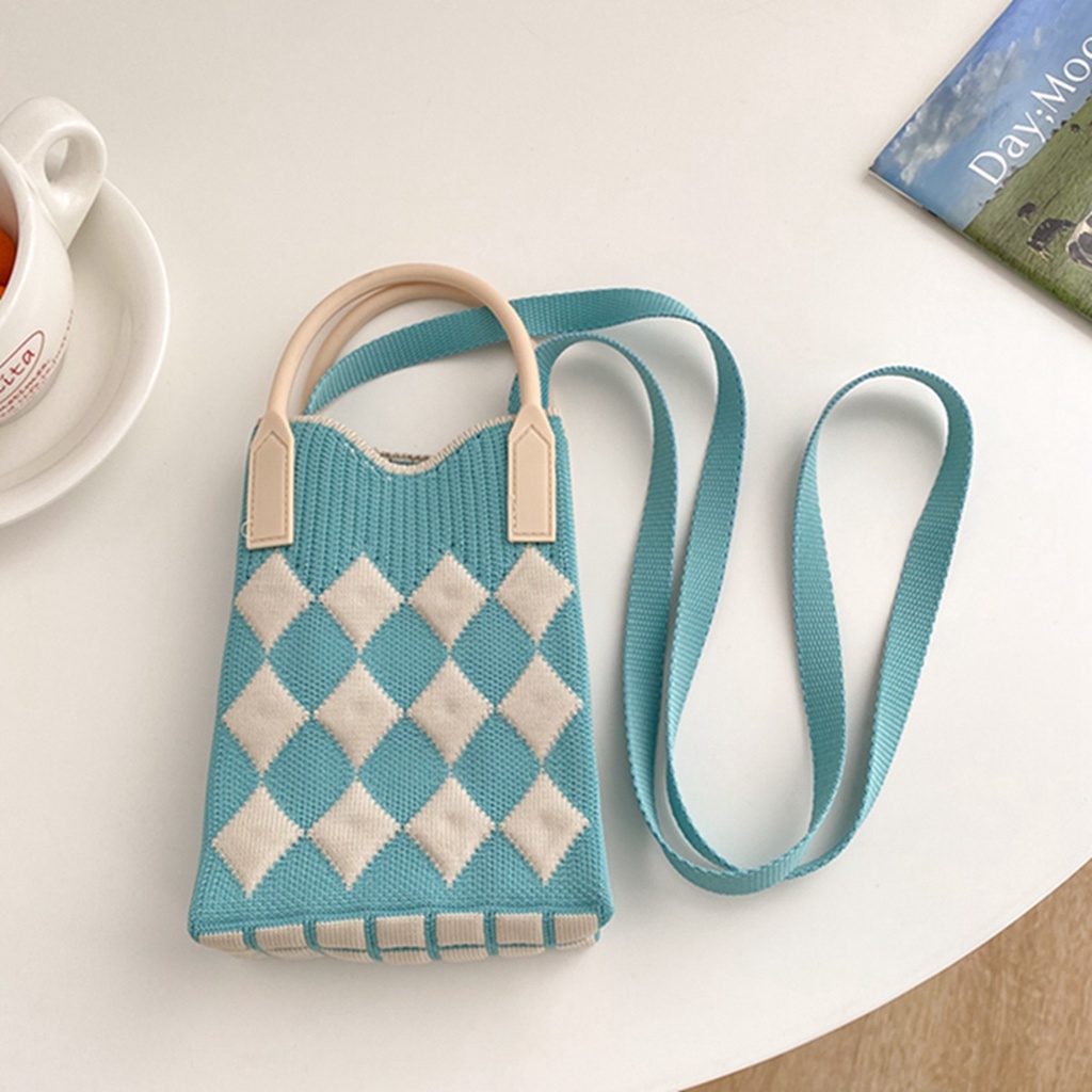 Dễ Thương Túi Đeo Chéo Đan Len Sức Chứa Lớn Đựng Điện Thoại Màu Kẹo Ngọt Dành Cho Học Sinh