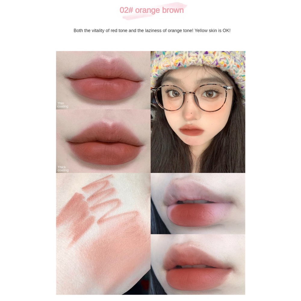 ♕Gege Gấu không khí Mousse môi lót mờ nhung sương mù bề mặt mịn dưỡng ẩm Son môi dễ dàng để màu sắc không dính cup sinh viên môi trang điểm 8 màu sắc upbest