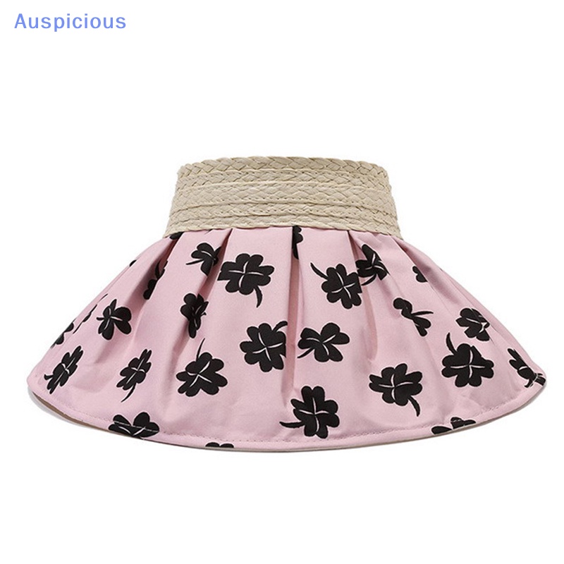 Mũ Rộng Vành Hở Chóp Màu Trắng Có Thể Điều Chỉnh Kích Thước Họa Tiết Cỏ Bốn Lá Hợp Thời Trang Đi Biển Mùa Hè Cho Nữ
