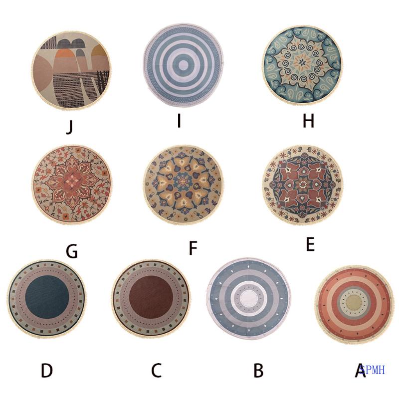 Thảm Trải Sàn Hình Tròn Phối Núm Tua Phong Cách Bohemian