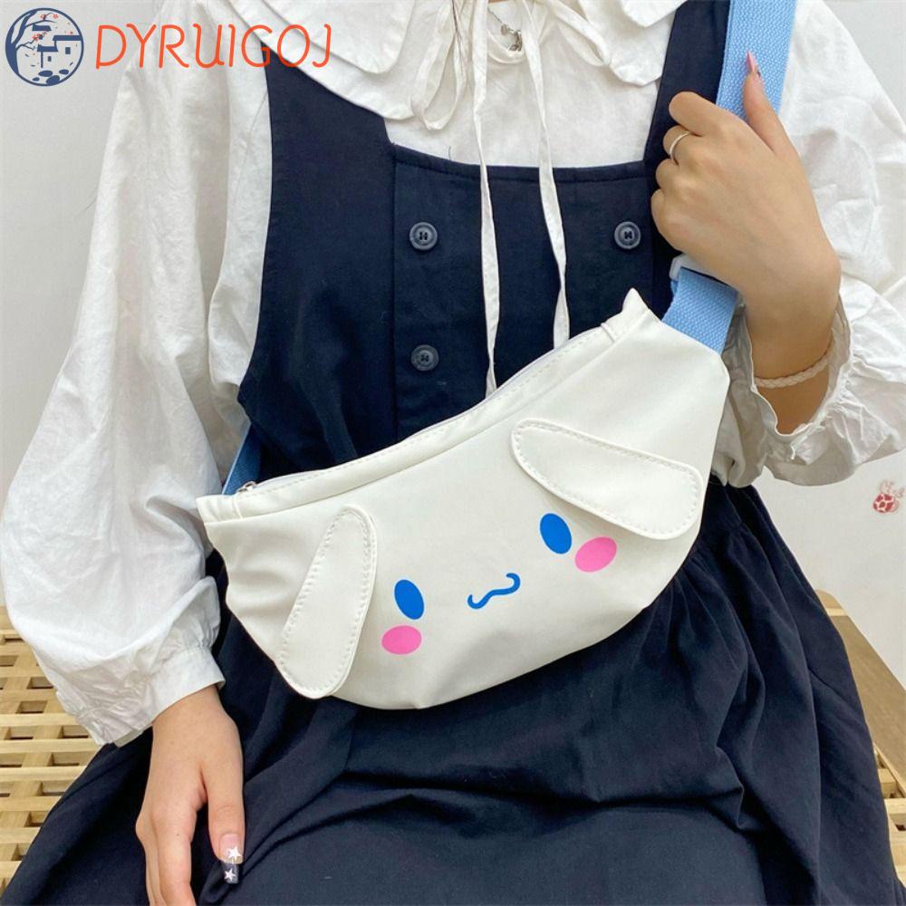 Túi Đeo Chéo Ngực Vải Canvas In Hình Kuromi My Melody Cinnamoroll Dễ Thương Cho Nữ