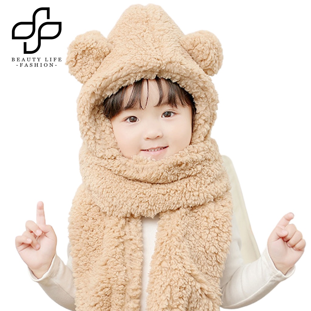 Khăn Choàng Cổ / Mũ / Găng Tay Giữ Ấm Mùa Đông 3 Trong 1 Kiểu Dáng Hoạt Hình Dễ Thương Dành Cho Bé Gái