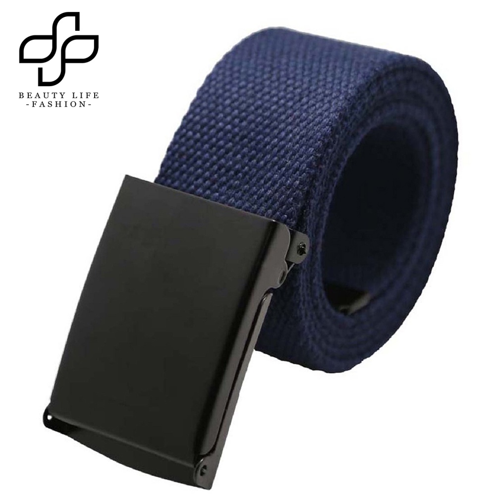 Thắt Lưng Vải Canvas Màu Trơn Khóa Cài Tự Động Thời Trang Unisex