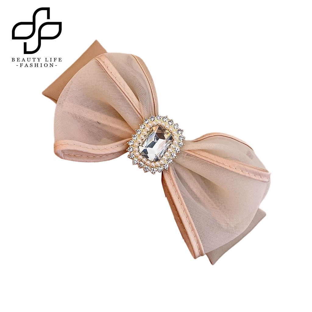 Kẹp Tóc Trang Trí Hình Nơ Bằng Lưới Có Đính Đá Kiểu Hàn Quốc