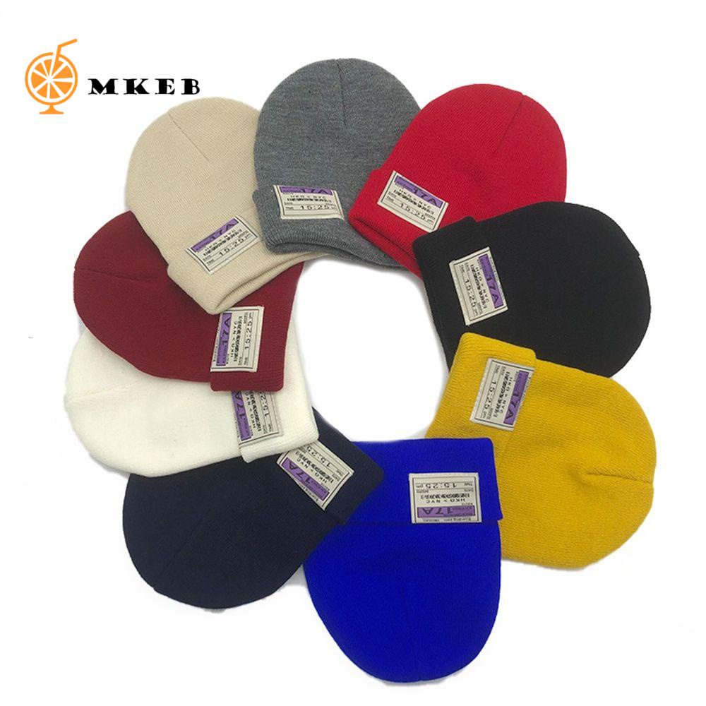 Mũ len dệt kim MKEB giữ ấm mùa đông in chữ đơn giản dễ thương phong cách Hàn Quốc cho nữ