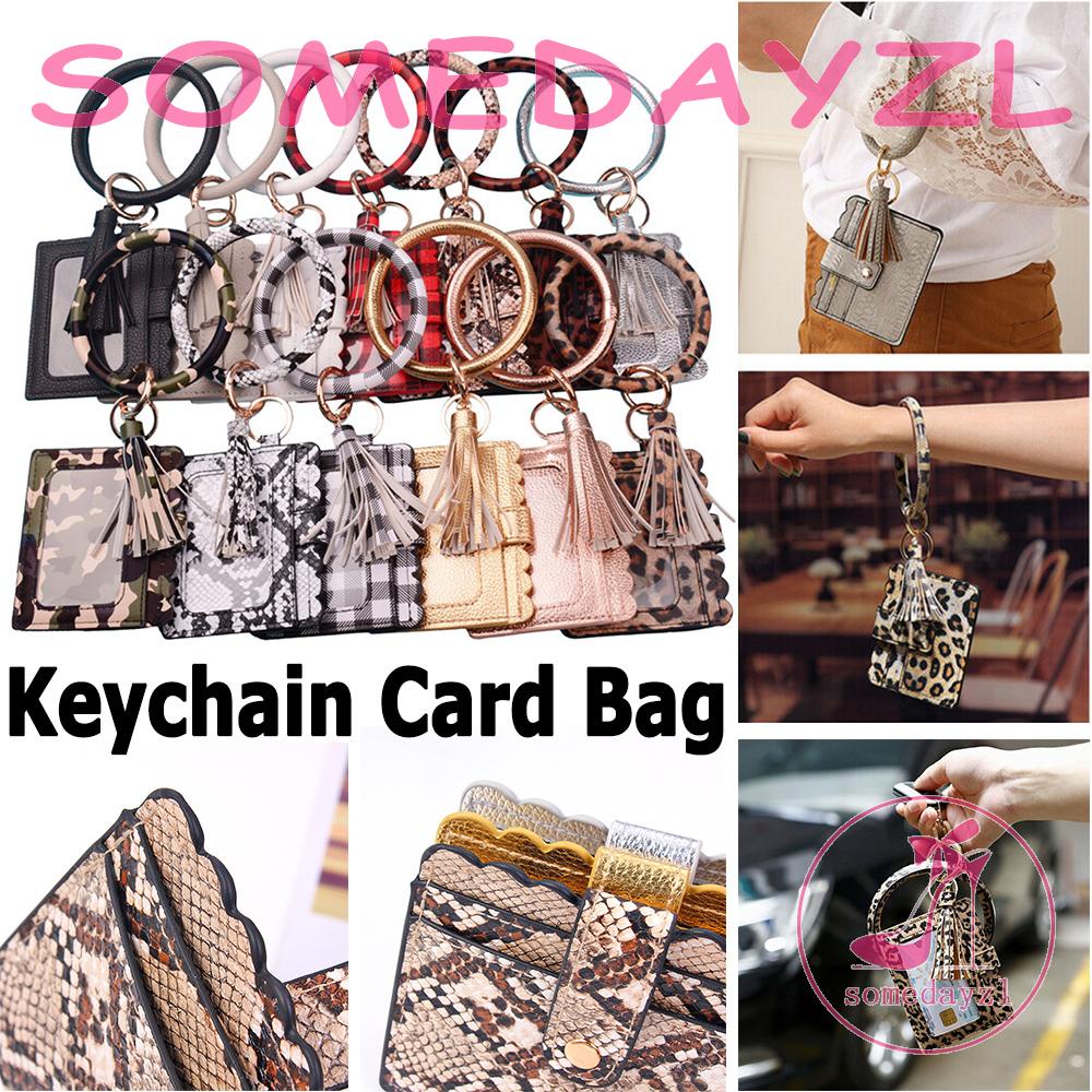 Ví Đựng Thẻ Mini Họa Tiết Da Rắn Phối Móc Khóa Tua Rua Thời Trang