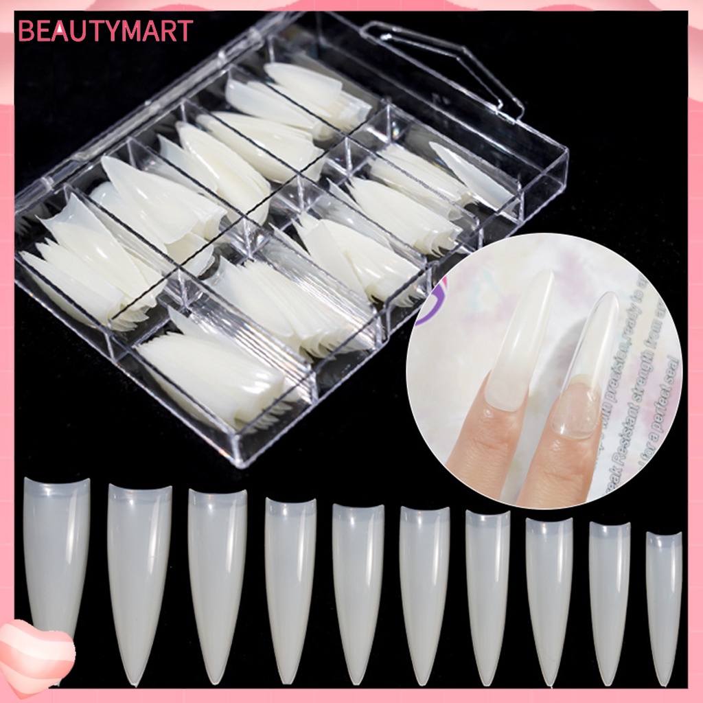 Set 100 Móng Tay Giả Đầu Nhọn Gọn Nhẹ Chống Gãy Có Thể Tái Sử Dụng