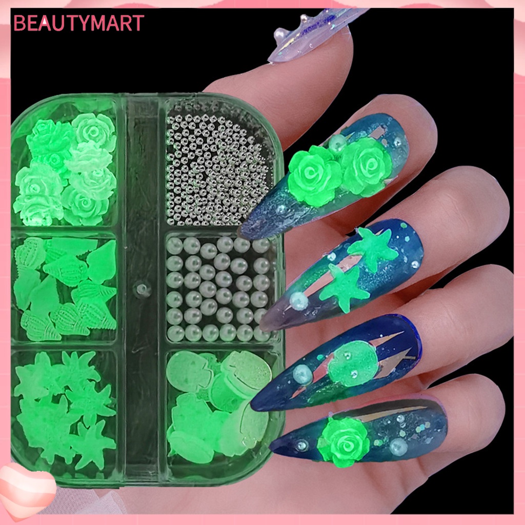 1 Hộp Phụ Kiện Trang Trí Móng Nghệ Thuật Tạo Hiệu Ứng 3D Phát Sáng Trong Bóng Tối DIY