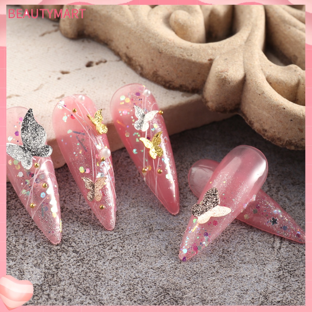 1 Hộp Phụ Kiện Trang Trí Móng Tay Hình Bướm 3D Bằng Kim Loại Chống Phai