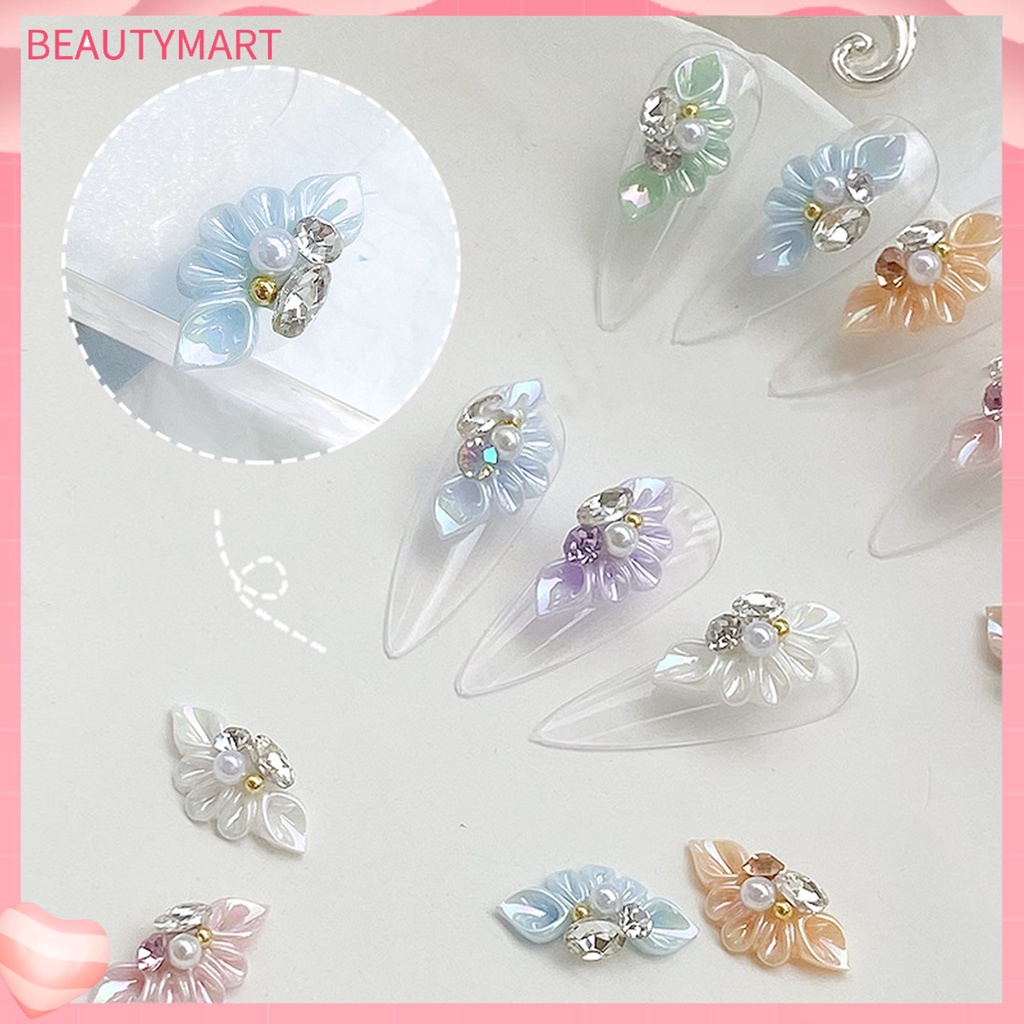 Set 10 Phụ Kiện Trang Trí Móng Tay Hình Bông Hoa 3D Màu Sắc Sống Động