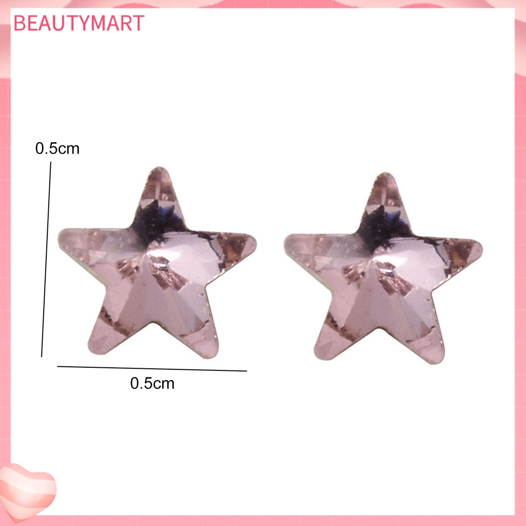 [beautymart] Túi 10 Móng Tay Giả Pha Lê Lấp Lánh Không Rơi Trang Trí Nghệ Thuật Móng Tay Mini Màu Trắng Hồng Ngôi Sao Năm Cánh