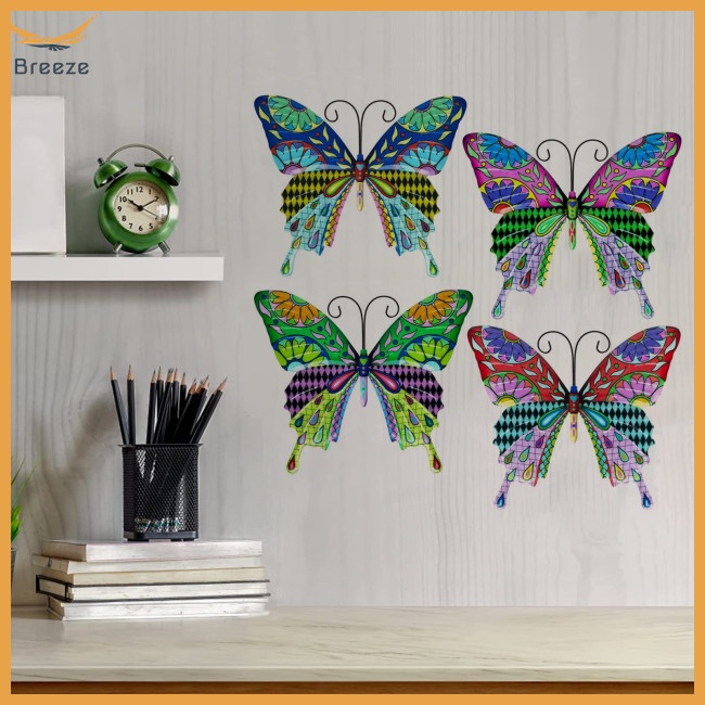 Set 4 Bươm Bướm 3d Nhiều Màu Treo Tường Trang Trí Sân Vườn