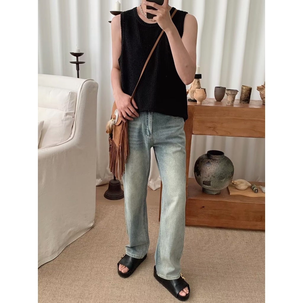 Áo Thun Không Tay Dáng Rộng Họa Tiết Kẻ Sọc Thời Trang Mùa Hè Phong Cách Đường Phố Mới Cho Nam