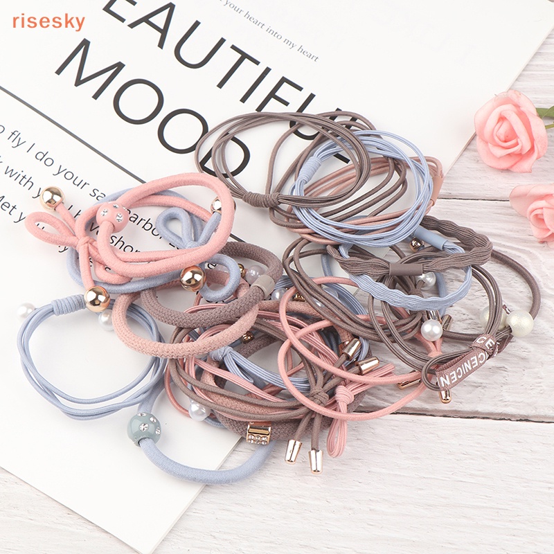 Set 25 Dây Cột Tóc Thắt Nút Co Giãn Đính Ngọc Trai Cơ Bản Dành Cho Bạn Nữ