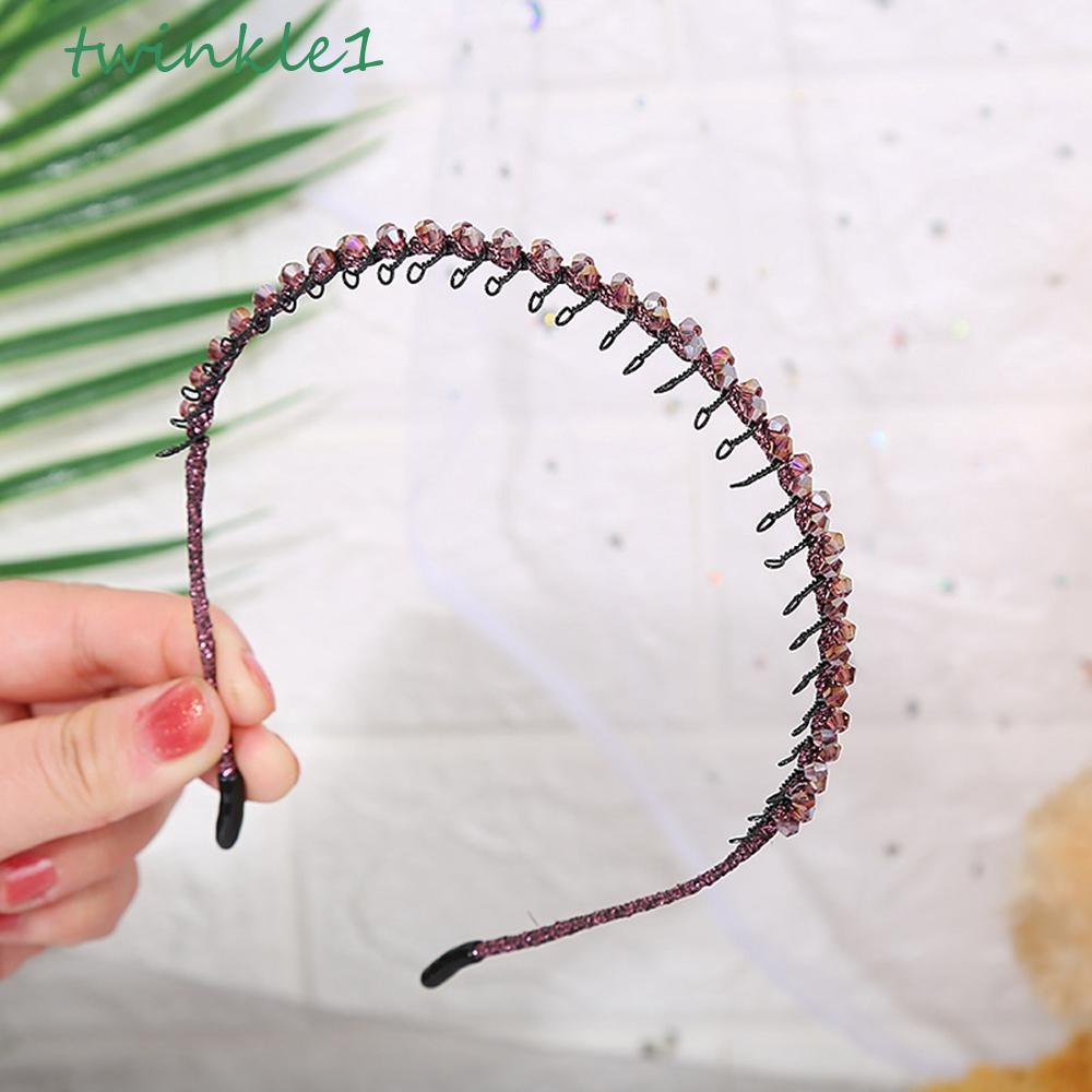 Băng Đô Cài Tóc Đính Hạt Nhiều Màu Chống Trượt Có Răng Dành Cho Nữ