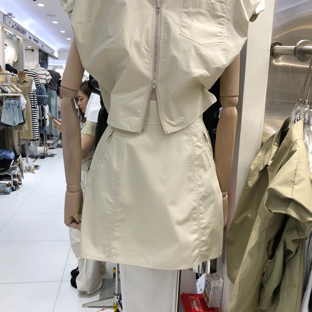 Set Chân Váy Lưng Cao + Áo Sơ Mi Sát Nách Dáng Chữ A Có Khóa Kéo Thời Trang Mùa Hè Cho Nữ