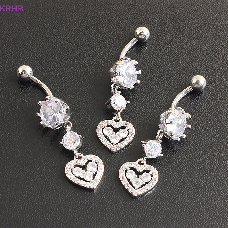 Khuyên Rốn Thép Không Rỉ Đính Đá Zircon Hình Trái Tim Quyến Rũ Mới