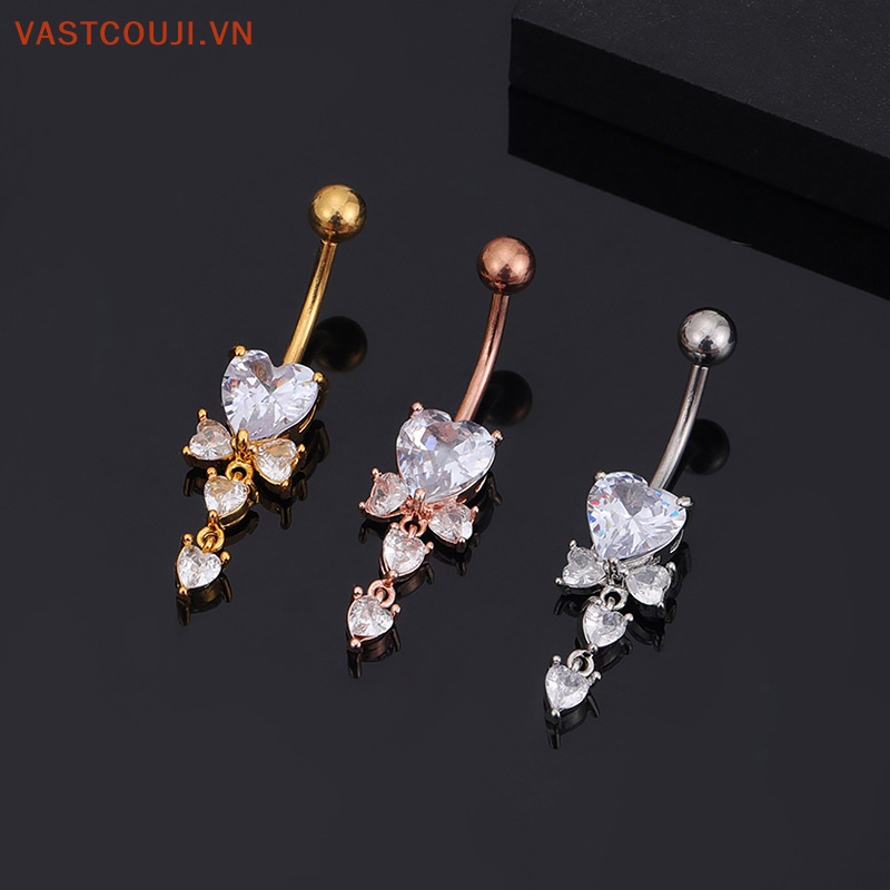 Khuyên Rốn Đính Đá Zircon Hình Trái Tim Thời Trang Cho Nữ
