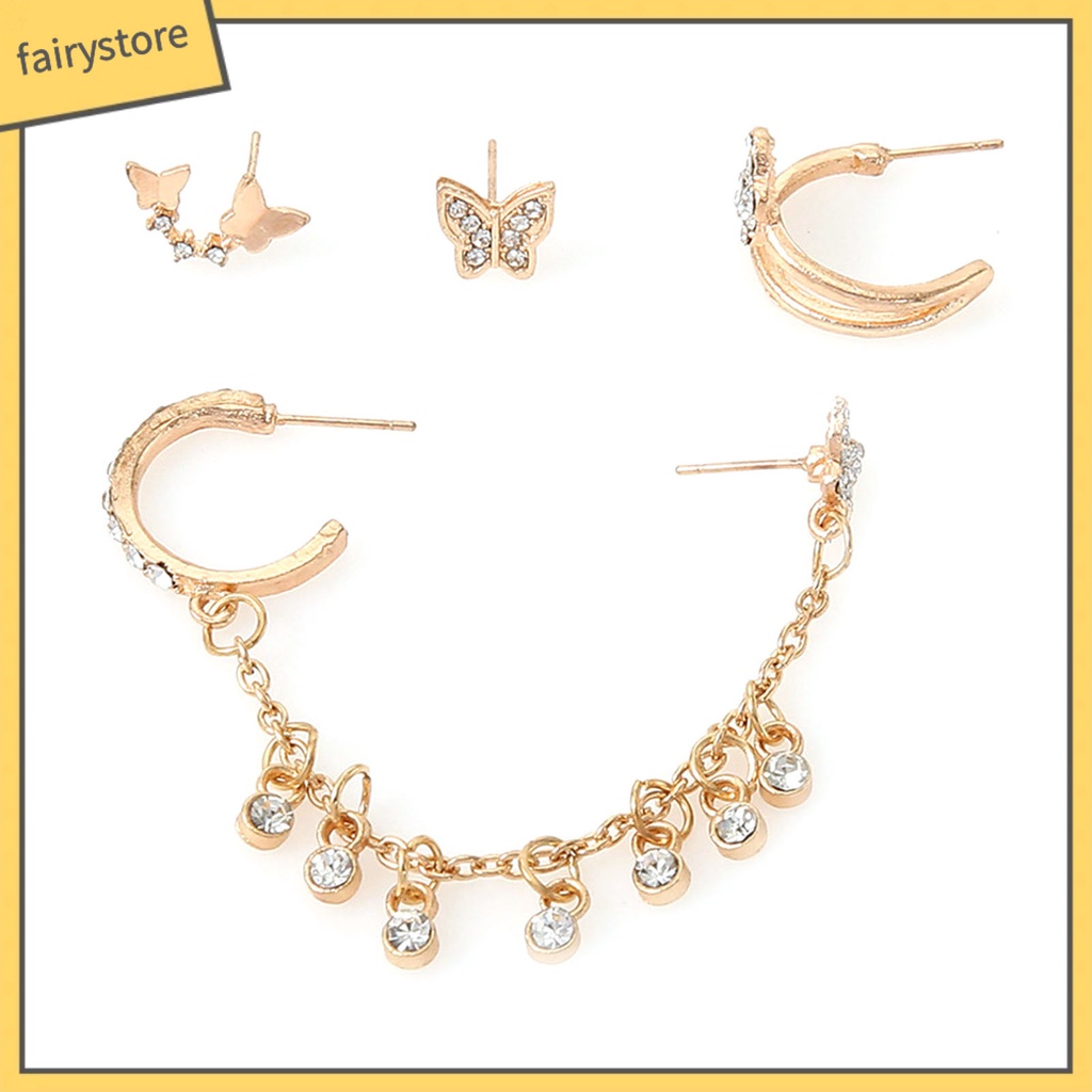 Bộ 4 Khuyên Tai Hình Bướm Bằng Hợp Kim Dùng Hàng Ngày Cho Bạn Gái