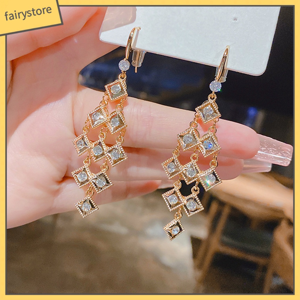 1 Đôi Bông Tai Dáng Dài Đính Đá Lấp Lánh Thời Trang Cho Nữ