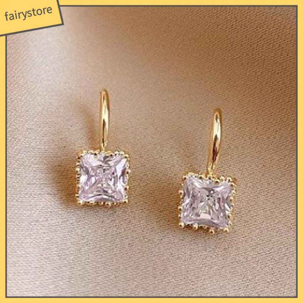 1 Đôi Bông Tai Hình Vuông Đính Đá Thời Trang Dành Cho Nữ