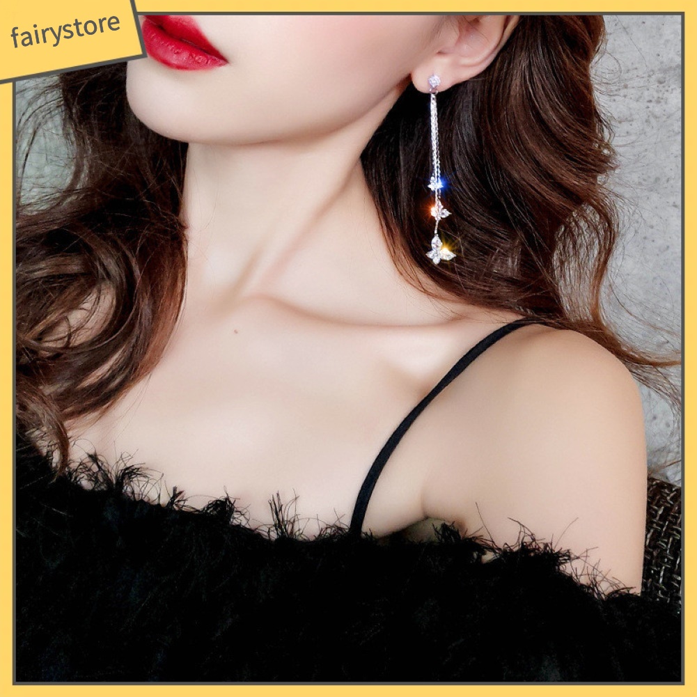 Bông Tai Dài Hình Bướm Đính Pha Lê Thời Trang Dành Cho Nữ