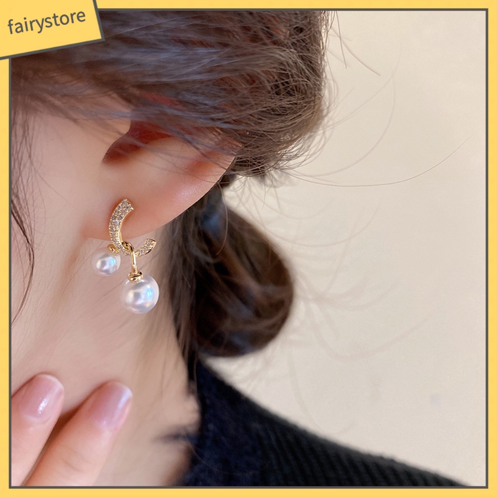 1 Đôi Bông Tai Xỏ Lỗ Đính Ngọc Trai Giả Thời Trang Dành Cho Nữ