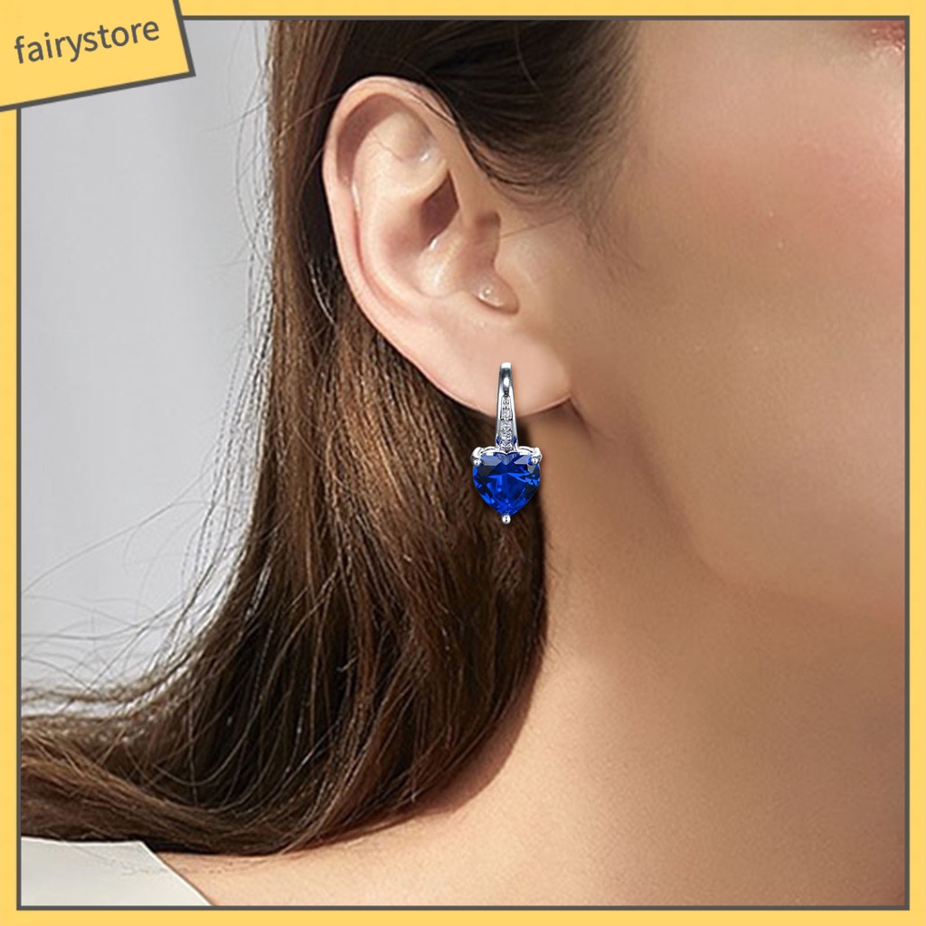 1 Đôi Bông Tai Hình Trái Tim Đính Đá Zircon Sang Trọng